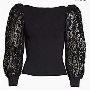 Alice + Olivia Black Lace Sleeve Top
